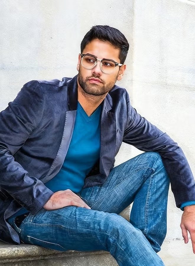 واي جيه نظارات مضادة للضوء الأزرق للرجال والنساء بإطار نصف عدسة للقراءة والألعاب، نظارات تحجب الضوء الأزرق بعدسات شفافة تحمي العيون من الأشعة فوق البنفسجية للحاسوب والهاتف - Image 5